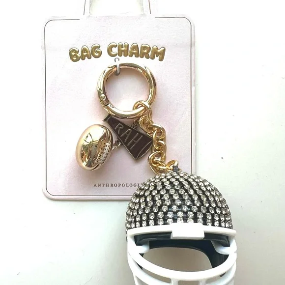 Anthropologie Gold and Black Football Helmet Bag Charm - Picture 2 of 5
